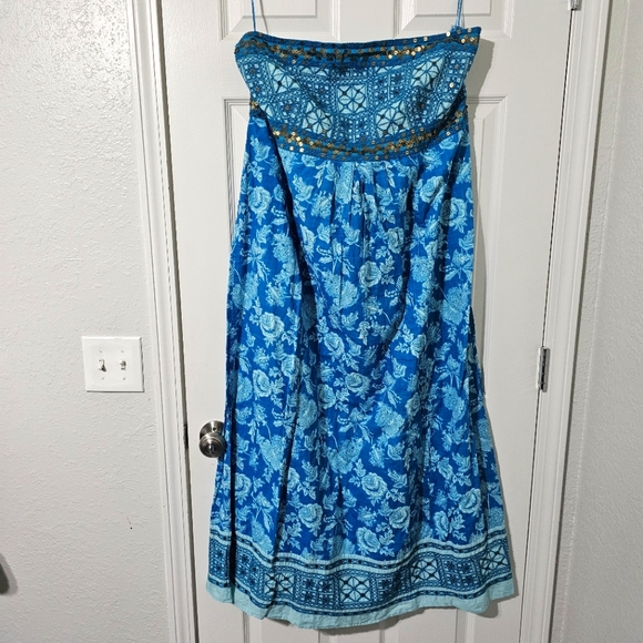 Monsoon Dresses & Skirts - Monsoon Turquoise Cotton Strapless Maxi Dress - Sz 22